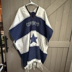 Dallas Cowboys Poncho Fringes Embroidered Mexican Blanket Style Adult Oversized